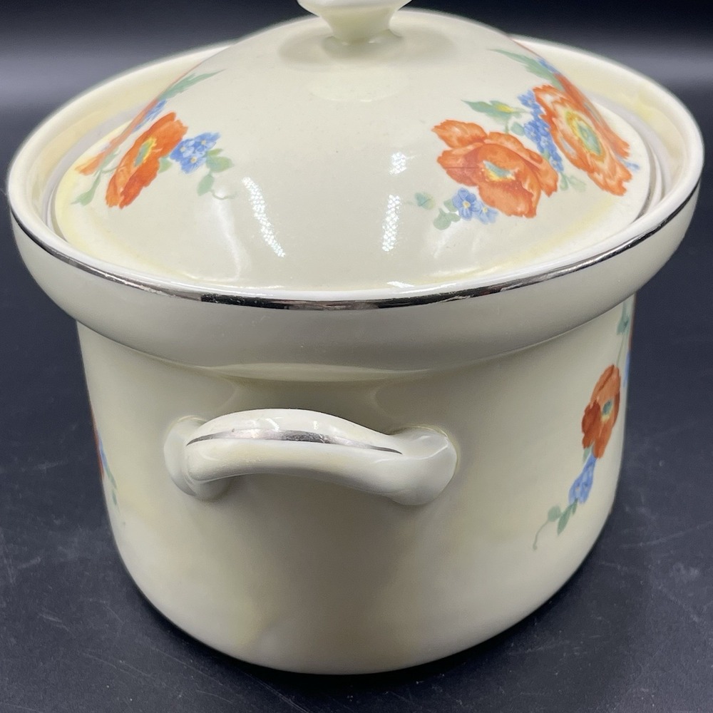 Hall Orange Poppy Casserole wLid‎ Oval Platinum Trim Orange Blue Green - Picture 3 of 11